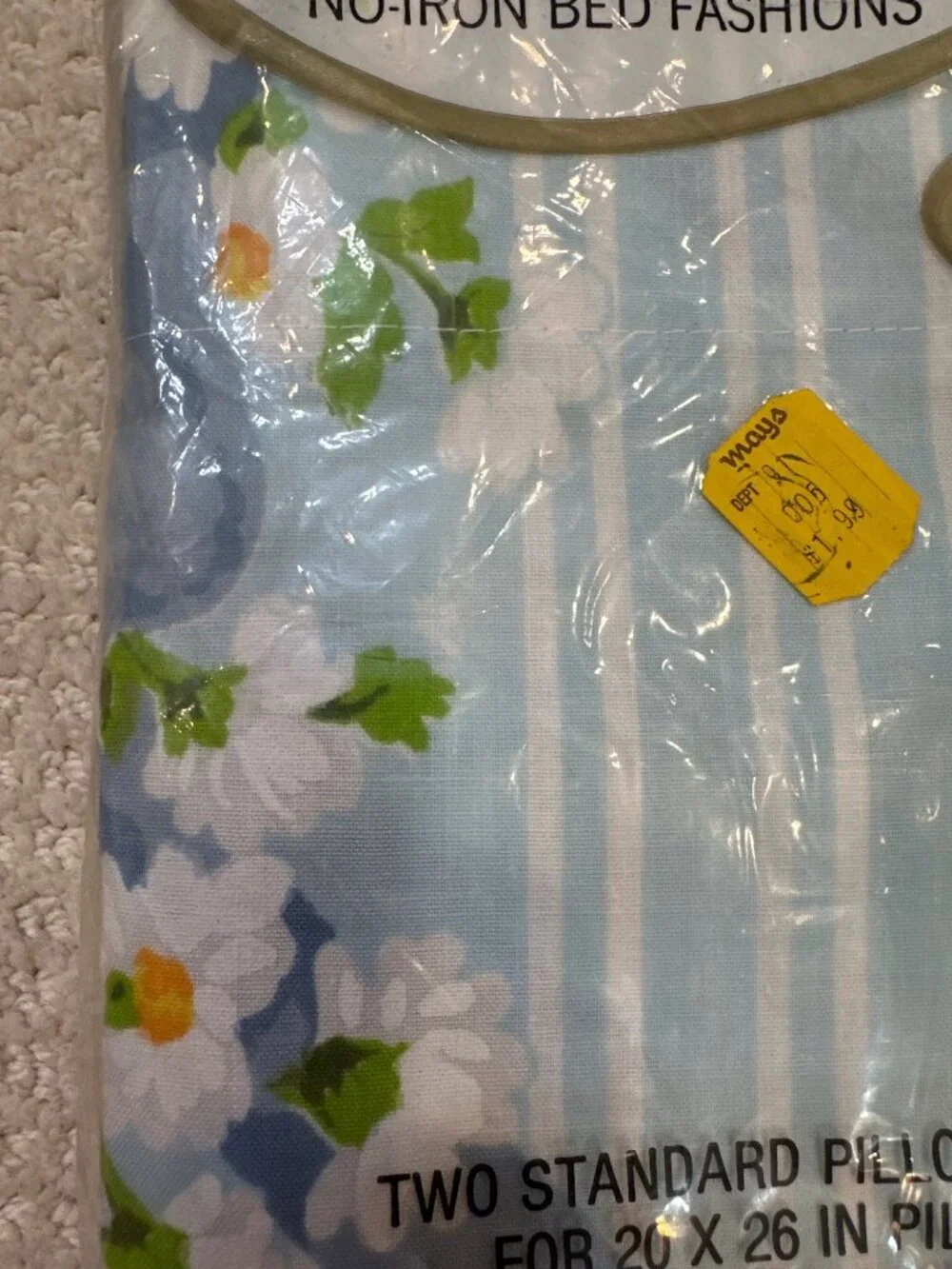 Cannon Monticello Stay-Fresh 2 Standard Pillowcases Floral Blue Striped Design